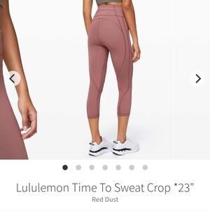 Lululemon Time To Sweat Cropped Leggings 23" Size 4 Color Is Red Dust